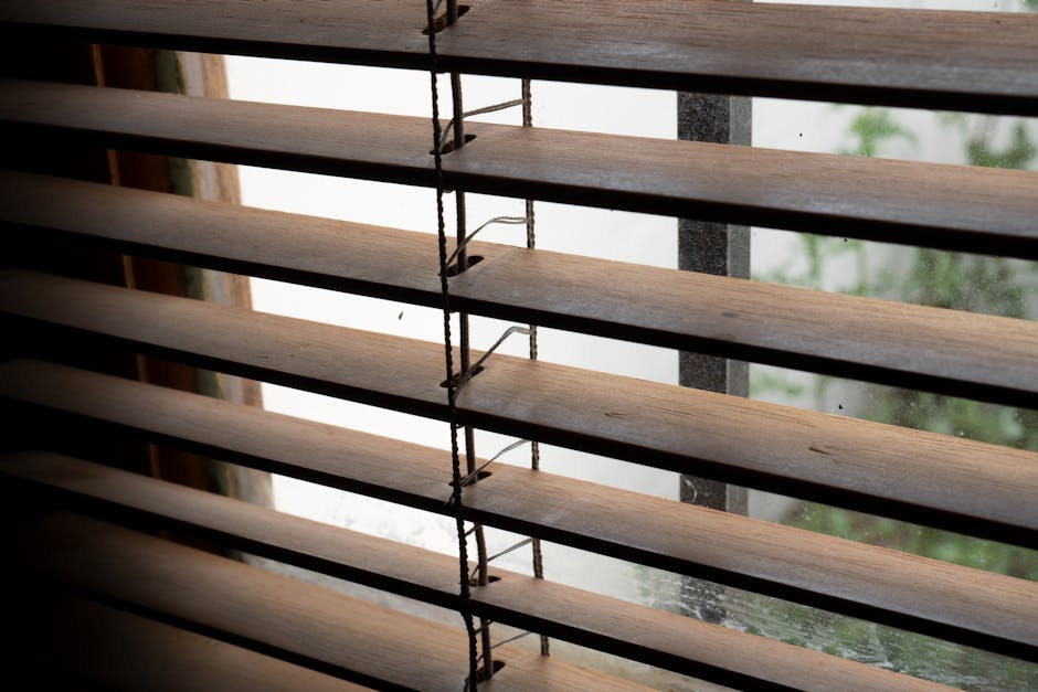 Classic wooden window blinds allowing natural light
